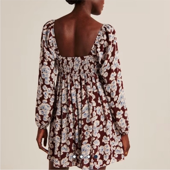 🆕 Abercrombie Long Sleeve Floral Babydoll Mini Dress Size Small - Picture 2 of 8